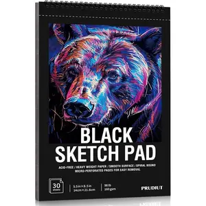 30 Sheets Black Paper Sketchbook, 98lb/160gsm Heavyweight Black Sketch Pad 5.5×8.5in, Acid-Free Drawing Paper, Spiral Bound Sketch Book for Kids, Teens, Artist