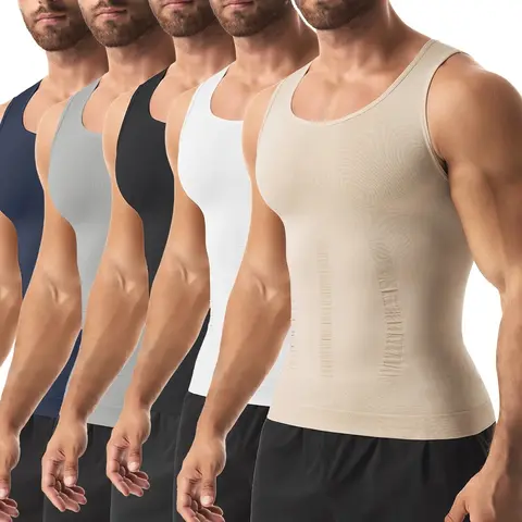 1-4 Pack Menswear Shapewear Compression Tummy Control Workout Under Top Breathable Undershirt Stretchy Lightweight Sports Athletic Workout Tank Top Body Shaper Clothes Fabric Sports Cami Top