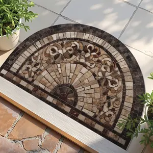 1pc DAJIANG Half-Round Door Mat Compatible for Front Door/Back Door/Patio - Decorative Rug Mat, Non-Slip Semi-Circle Rug, Low Profile Indoor/ Entry, Durable Mat (Hand Washable) - Home Decor in Elegant Vintage Style (Arch/Step)