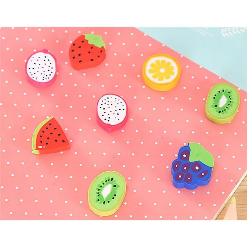 60pcs Rubber Eraser Cute Fruits Styling Pencil Eraser for Children Study Supplies