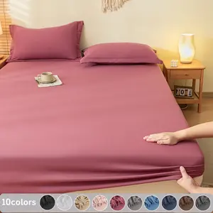 3pc Solid Color Bedding Set (1 Fitted Sheet + 2 Pillowcases), Contemporary Style, Multiple Sizes Available, Sky Blue, Light, Bean, Bed Sheet Sets