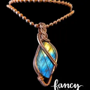 Wire wrapped Labradorite and Copper Pendant