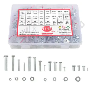 Findmall 1080 Pcs Screws Bolts and Nuts Assortment Kit, Metric Machine Screws and Nuts and Flat Washers, M3/M4/M5/M6 Cross Slotted Round Head Bolts Sets