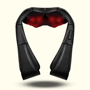 Neck Massager with Heat, Shiatsu Massager for Neck, Back, Shoulder, Foot & Leg, Deep Tissue 3D Kneading for Relaxing Muscles at Home & Office, Black, 16 Bi-directional Heads, Adjustable Intensity, Durable PU Leather