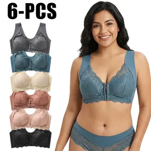 6 Pcs Shockproof FrontBuckle Wireless Deep V Bra Anti-saggingBreathable Seamless Push Up BrassiereForWomen Close-fitting Gathered PlusSize Womenswear