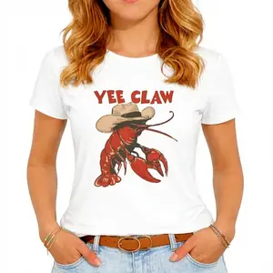 Cowboy Crawfish Vintage Oversized Graphic T-Shirt Beachwear Summer Vacation Western Style Funny Lobster Tee Casual Streetwear Coastal Aesthetic Soft Trendy Outfit Women Holiday Fashion Cute Graphic Tee Comfortable Loose Fit Summer Top Beach Outfit Street