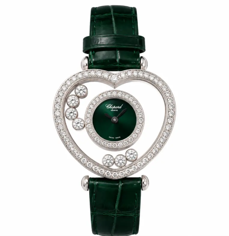 Chopard Happy Hearts 26mm Quartz Green Dial 18K White Gold Ladies Watch with Factory Diamonds WHT032644