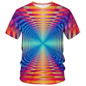 Unisex 3D Optical Illusion Rainbow Tunnel Print T-Shirt – Vibrant Festival Rave Streetwear Casual Top