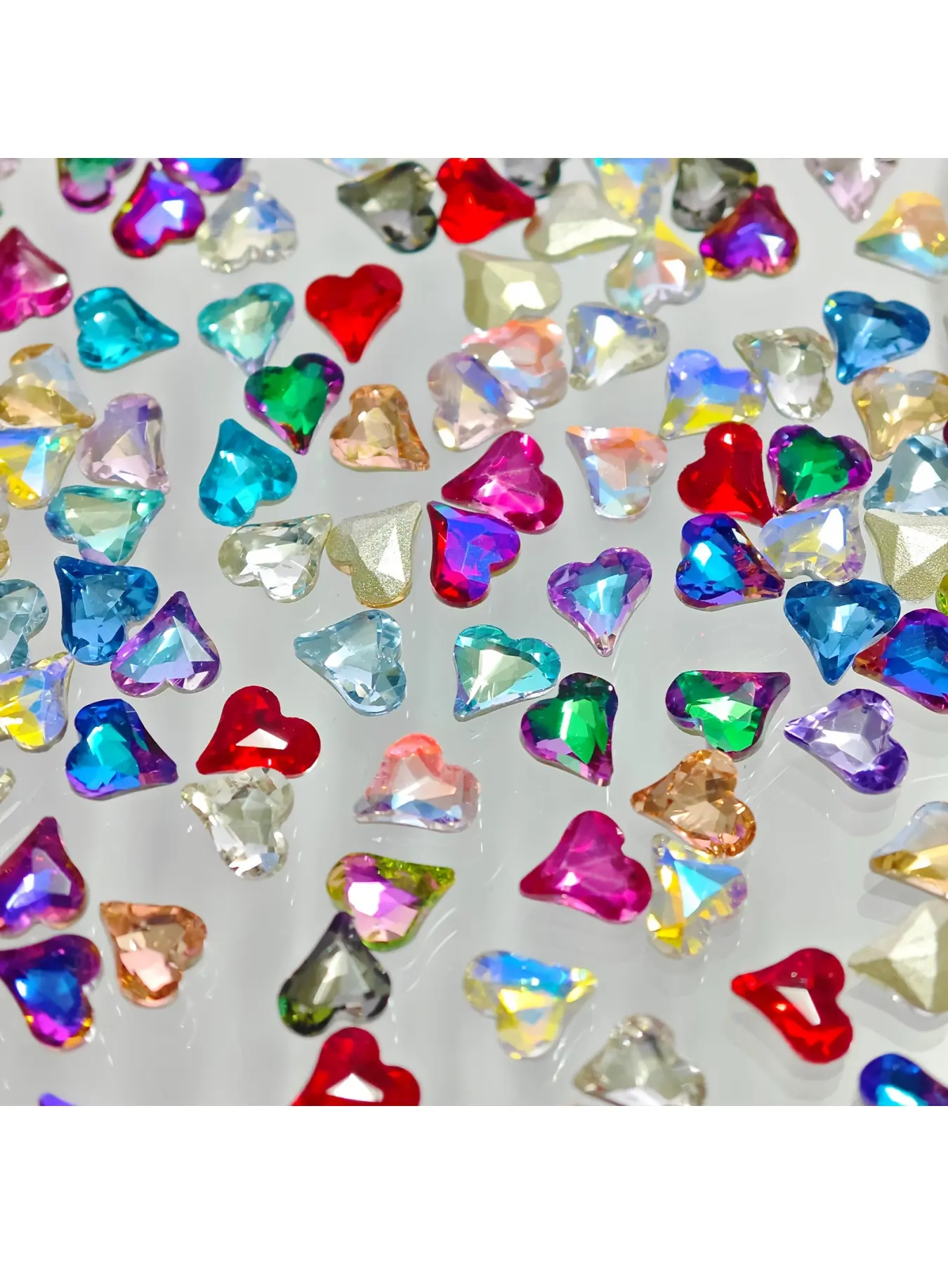 50pcs K9 Asymmetrical Heart Glass Diamonds - AB Color-Changing Sparkle Gemstones with Pointed Back for DIY Nail Art, Jewelry Making, Earrings & Fashion Accessories (Multicolor Mix), Creative Crafting | Vibrant Decor | Reflective Finish, Art Accessories