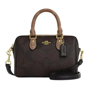 COACH Rowan 18 Leather Crossbody Shoulder Bag with Top Zipper Closure in Tan for Women