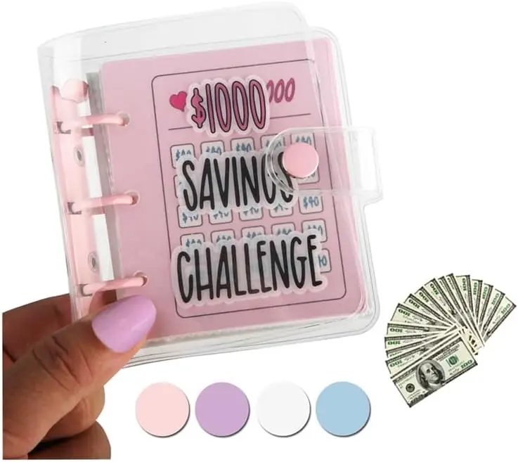 Halloween Fall Gift Mini Money Saving Binder – Portable $1,000 Savings Challenge Book with Cash Envelopes, Budget Organizer for Kids & Adults (Pink)