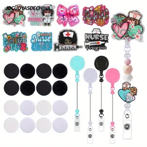28pcs/56pcs DIY Glitter Acrylic Flatback & Beadable Badge Reels Nurse Appreciation Gift Retractable DIY Badge Beadable Items Gifts for Women Nurse