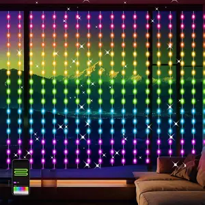 Smart Curtain Lights RGB Color Changing Christmas Curtain Lights, USB Powered with Remote/APP Control Curtain String Lights Waterproof for Backdrop,Bedroom,Window,Patio,Wedding,Decoration (8Ft x 6Ft)