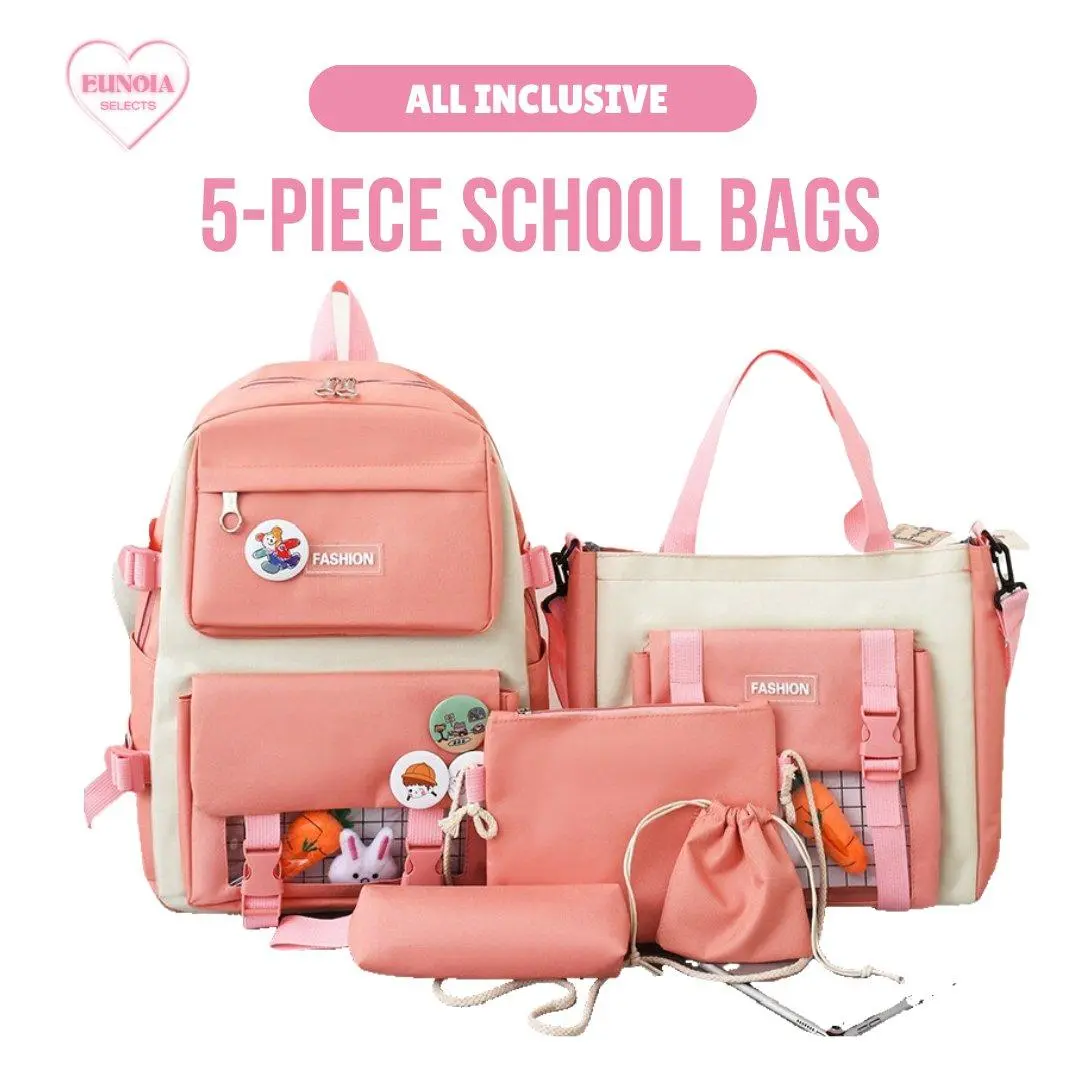 Cute Bunny Best Elementary Backpack - 5 Piece Preschool Bookbag Set