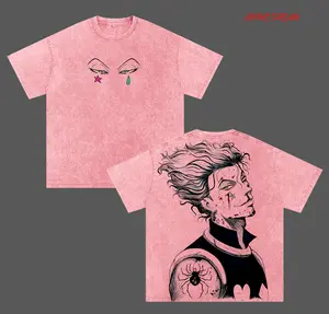 Hisoka Morow Hunter x Hunter Anime Double Printed Vintage Washed Tee Unisex Oversize Heavyweight Cotton T-shirt for Anime Fans and Lovers