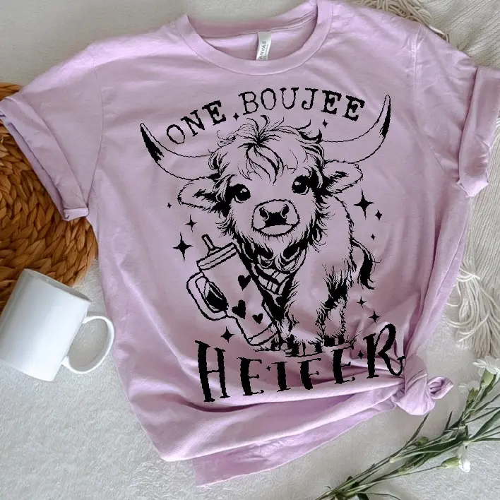 One Boujee Heifer Graphic Tee for Women | Funny Cowgirl Shirt | Western Bella Canvas T-Shirt