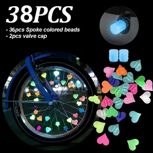 38pcs Bicycle Glow-In-The-Dark Spoke Nuts & Valve Caps, Star-Shaped HUB Decor, Night Riding, Wheel Decoration, Cycling Gift