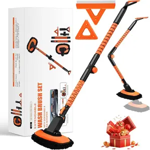 60'' Car Wash Brush with Ice Scrapers, 5 in 1 Multi-Functional Car Cleaning Brush Kit, 180 Degree Folding and Extendable Car Wash Mop, Soft Car Brushes