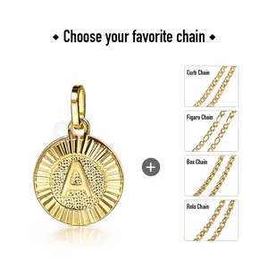 Hermah Round Initial Letter A-Z Pendant Necklace Yellow Gold Plated Stainless Steel Multi Chain Jewelry for Female Male