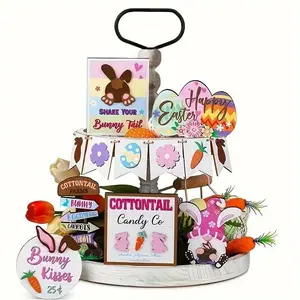 Easter Rabbit Themed Tiered Tray Decoration, 12pcs/set Farmhouse Style Decoration without Tray, Home Decor for Living Room Office, Party Decoration