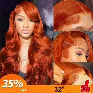 32 Inch ginger orange body wave Lace Front Wigs Human Hair Pre Plucked Hairline with Baby Hair benin girls wig Body Wave 13x4 HD Transparent Full Frontal Wigs Brazilian Virgin Human Hair Glueless Ginger Lace Wig 350#