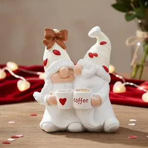 Cute Coffee Elf Statue Figurine, Valentine's Day Decor, Resin Hand-Painted Desk Decoration, Gift for Boyfriend, Party Decor, Room Ornament