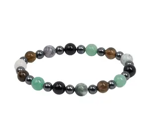 Bracelet for Grounding & Protection Elastic Bracelet - 6mm & 8mm Beads Tree Agate, Green Aventurine, Hematite, Black Tourmaline, Smoky Quartz