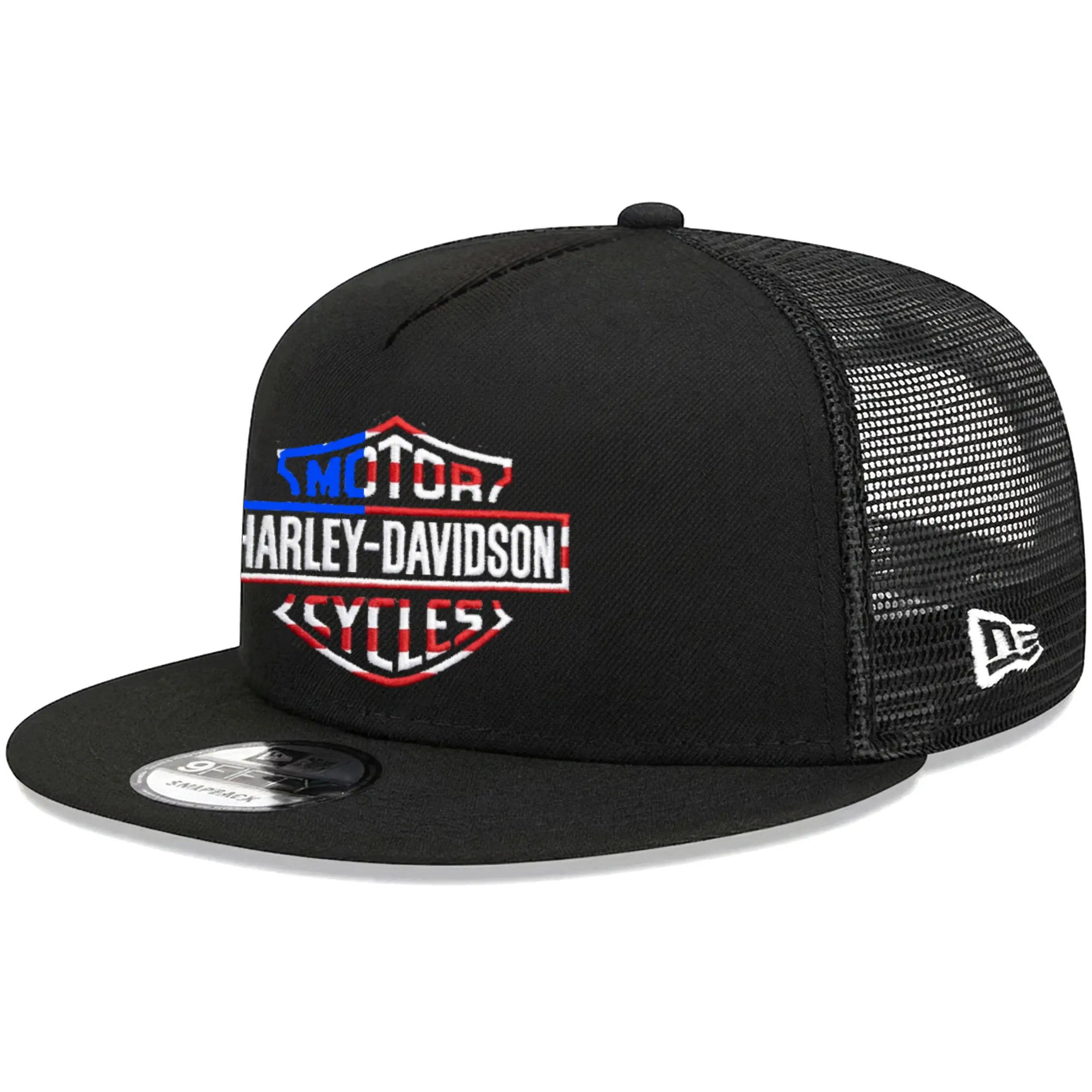 Harley Davidson 59MODEL Hat American Flag Embroidered Biker Cap, Black Patriotic Motorcycle Trucker Snapback Hat for Men