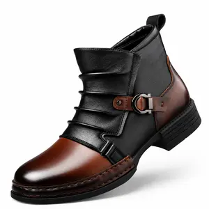 Men's High-Top Leather Boots Fashion Casual Two-Tone Shoes