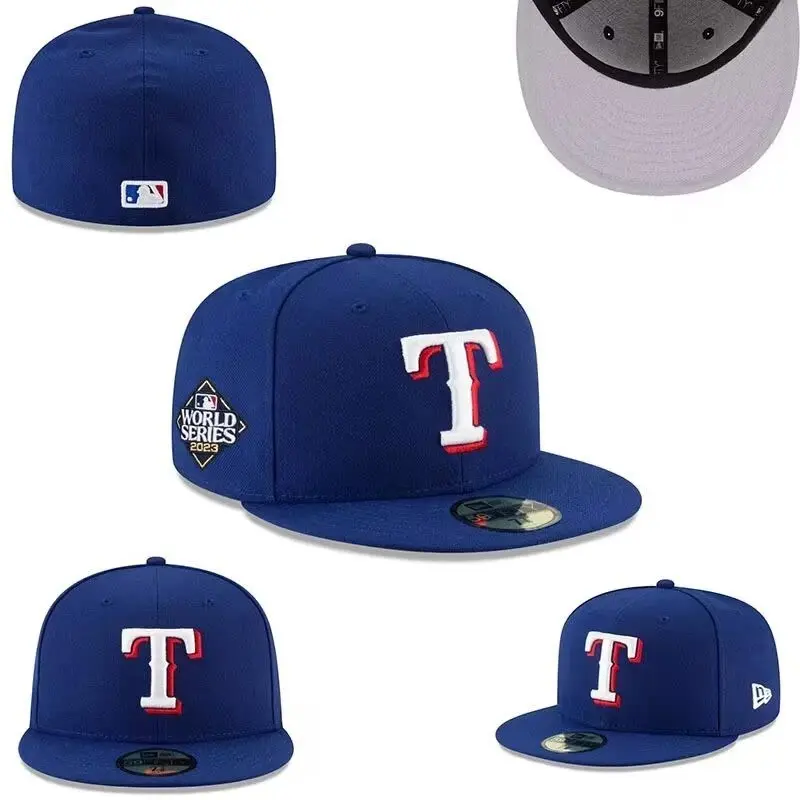 Texas Rangers Baseball Cap New Era 59FIFTY Fitted Hat MLB Flat Brim Cap 2023 World Series Champions Embroidered Logo Royal Blue Unisex Sports Headwear Streetwear Premium Quality Limited Edition Collectible