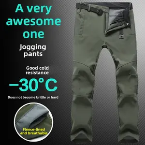 Outdoor Men's and Women's Soft Shell Charging Pants, Thickened Autumn and Winter Large Size Solid Color Soft Shell Fleece Ski Climbing Trousers