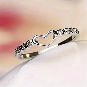 [Heart-Shaped Teenager Ring] 1pc Rose Golden Heart-Shaped Hollow-Plated Teenager's Ring - Fashion Couple Ring for Daily & Special Occasions, Valentine's Day Gift for Teenager