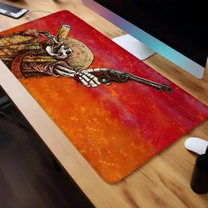 Skeleton Cowboy Design Mouse Pad, Rectangle Gaming Mouse Pad, Non-Slip Rubber Base Stitched Edge Desk Pad for Home Office Game Room, Halloween, Corporate Work Desk Accessories