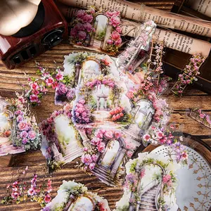 180 Sheets (6 Packs) Vintage Garden Corner Landscape Notebook DIY Decoration Scrapbook Base Stickers, Floral Decorative Stickers, Scrapbooking Crafts