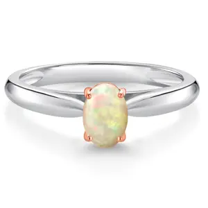 2-Tone 10K Gold Gemstone Birthstone Solitaire Engagement Ring For Women | Oval 6X4MM | Wedding Engagement Anniversary Promise Ring For Women | Available In Size 5, 6, 7, 8, 9
