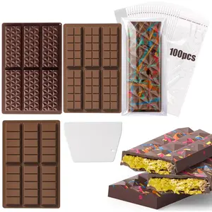 3 Pieces 6 Cavities Chocolate Bar Mold Deep with Bags Scraper, Thick Chocolate Bar Mold for Stuffed Bar, Silicone Chocolate Mold for Filling Knafeh Pistachio Chocolate Bar Kitchen Birthday
