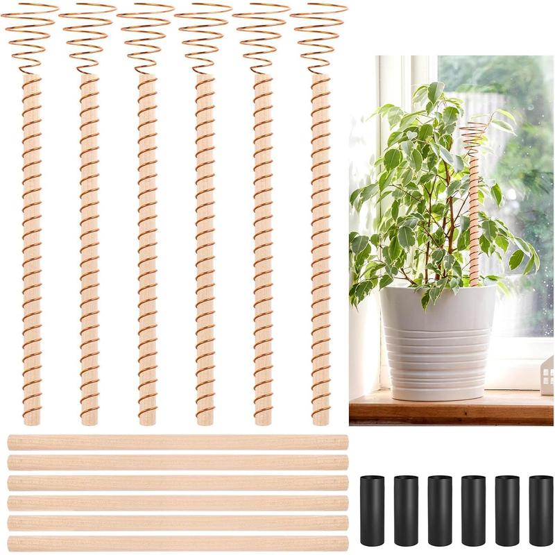 NACHLYNN 6-Pack Electroculture Plant Stakes – Soft Copper Wire & Raw Wood Garden Stakes, Clockwise-Wound (Ideal for Northern Hemisphere), with Connectors & Replacement Wooden Sticks, Beginner-Friendly for Thriving Plants/Vegetables