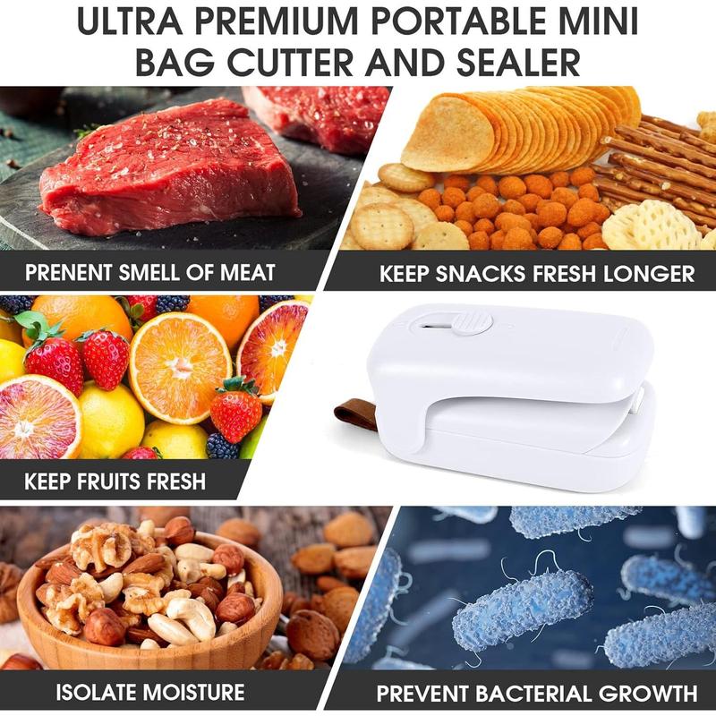 Mini Bag Sealer,  Handheld Heat Vacuum Sealer, 2 in 1 Heat Sealer and Cutter with Lanyard, Portable Bag Resealer Machine for Plastic Bags Food Storage Snacks Freshness (2xAA Batteries Included)
