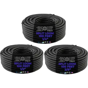 Absolute 3 Rolls 100ft ea Split Cable Wire Loom Tubing 1/4" 3/8" 1/2" Conduit