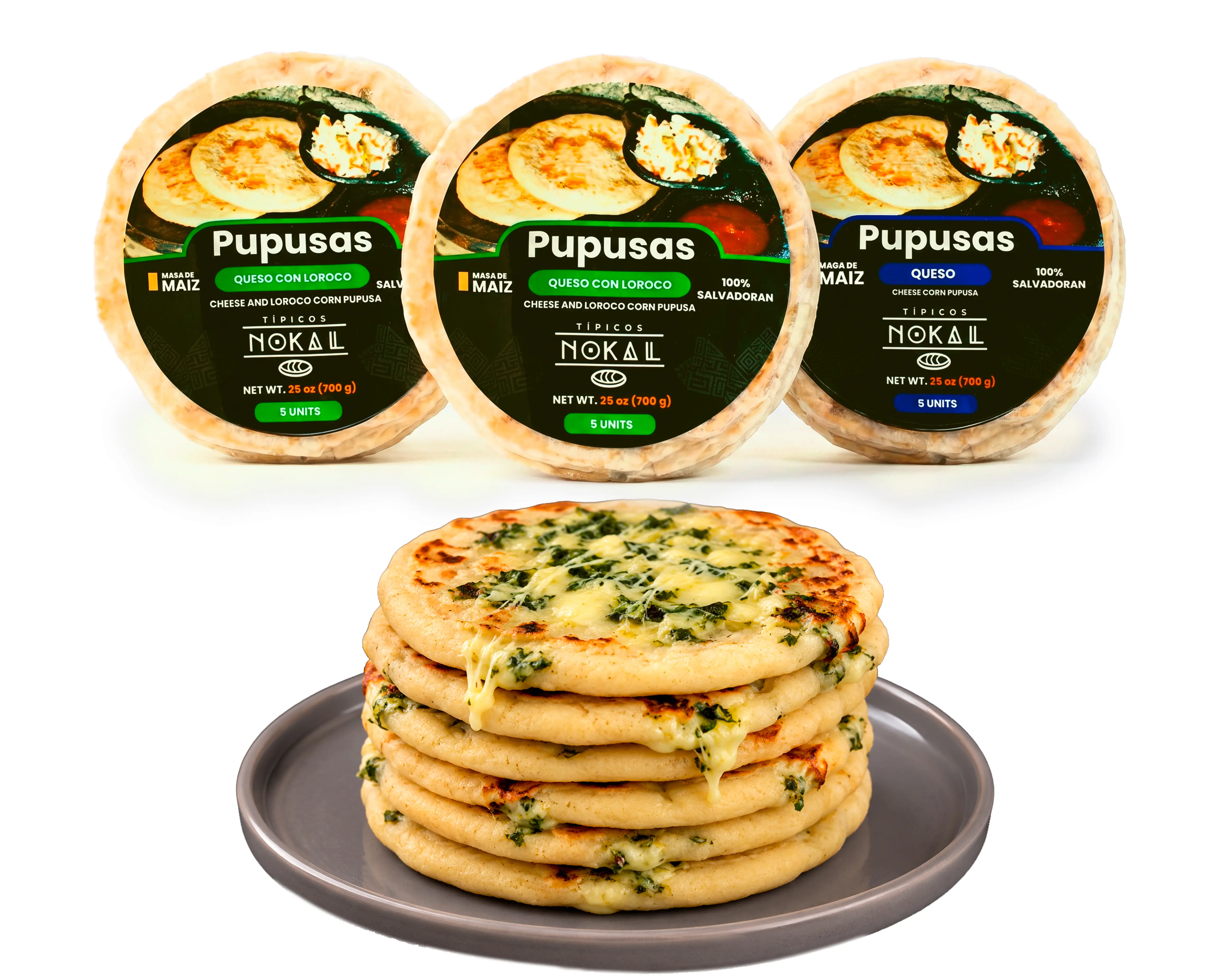 Typical Nokal Pupusas Mix, 10 Cheese & Loroco and 5 Cheese Pupusas, Authentic Salvadoran Pupusas, 15 Count, 75 Ounce Family Pack
