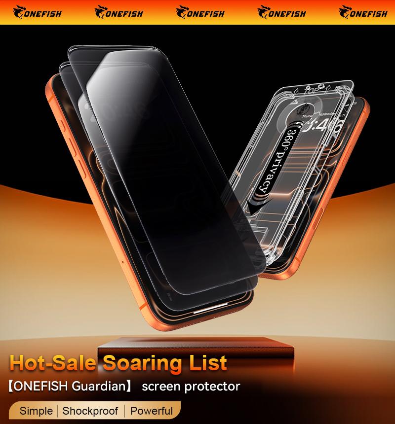 One Fish 360° Privacy Screen Protector 2 Pack for iPhone Full Coverage Anti-Spy Electroplated Fingerprint-Proof 4 Sides Protection