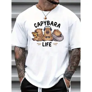 100% Cotton Unisex Round Neck Short - Sleeve T - Shirt: "Capybara Life" Adorable Graphic Basic Tee For Summer Men's Tops