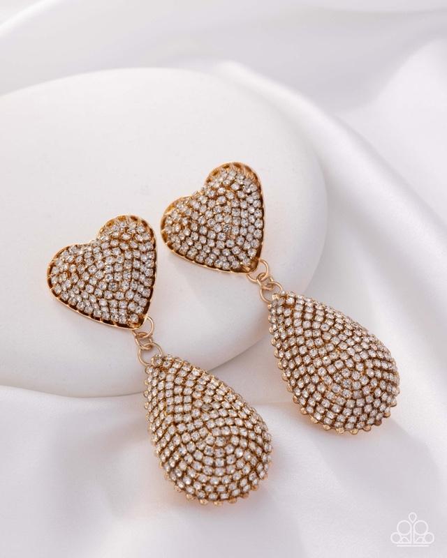 Sweetheart Sway Earrings - Elegant Heart-Shaped Dangle Earrings with Rhinestones for Women's Fashion