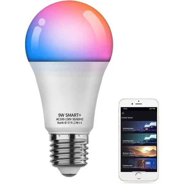 Smart Light Bulb, WiFi & Bluetooth 5.0, Works with Alexa Google Assistant, App Control, Color Changing LED Bulb,E26 800LM Dimmable RGB Lights, Smart Home Lighting, Dimmable, 1Pack