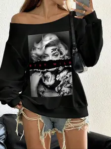 Women's Y2K Style Off-Shoulder Long Sleeve Knit Sweatshirt, Casual Fitted Design, Perfect for Fall & Winter Daily Wear