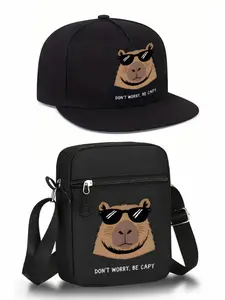 Men's Graphic Print Baseball Cap & Crossbody Bag Set, Adjustable Slim Fit Streetwear Accessories, Perfect Gift for Him