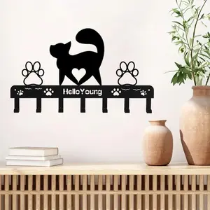 Iron Art Metal Paw Pet Cat Hanger – 7 Hooks Wall Rack for Coats, Keys, Leads, and Leashes | Versatile Towel & Storage Organizer | Stylish and Functional Home Accessory