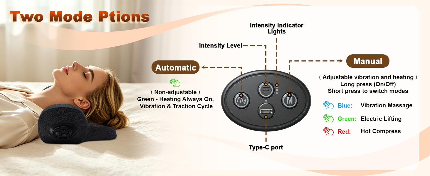 3-in-1 Multi-Function Rechargeable Remote-Controlled Heated Memory Foam Neck Traction Pillow - 2500mAh, Vibration Massage, Airbag Traction for Pain Relief, Travel Comfort, Neck Support (Personal Care Massage Device)