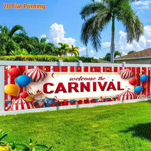 Carnival Decoration Banner, Colorful Balloons & Striped Tent Patterns, Polyester Fence Flag for Outdoor Party Supplies