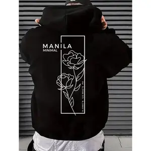 Men's Floral & Letter Print Drawstring Hoodie, Casual Regular Fit Pocket Long Sleeve Hooded Sweatshirt, Men Clothes for Spring & Fall Daily Wear Unisex Hoodies